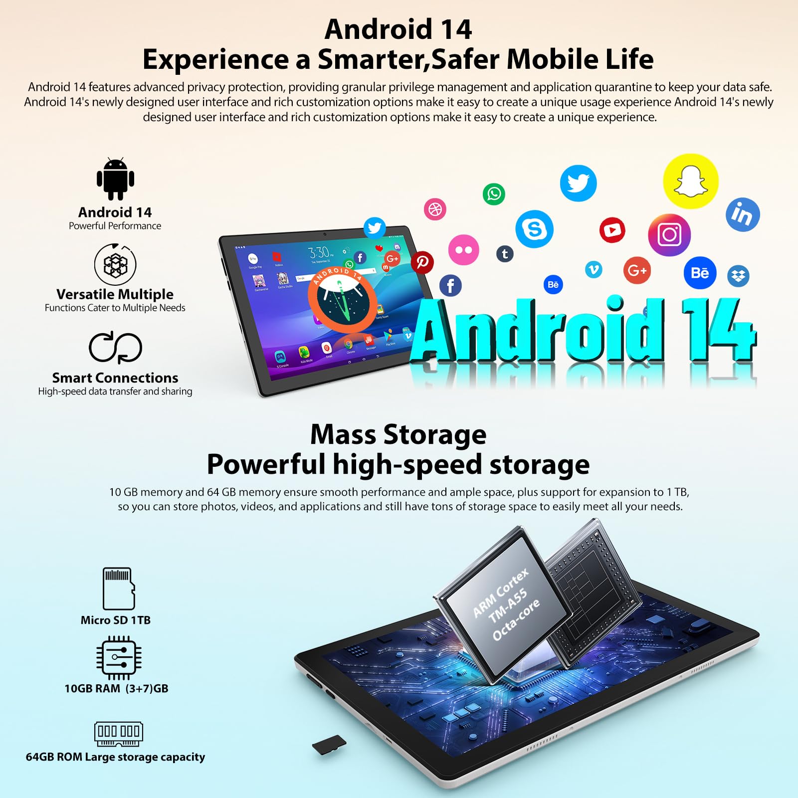 Amazon.com : ROWT Tablet 10 inch Android 14, Octa-Core, 10GB RAM